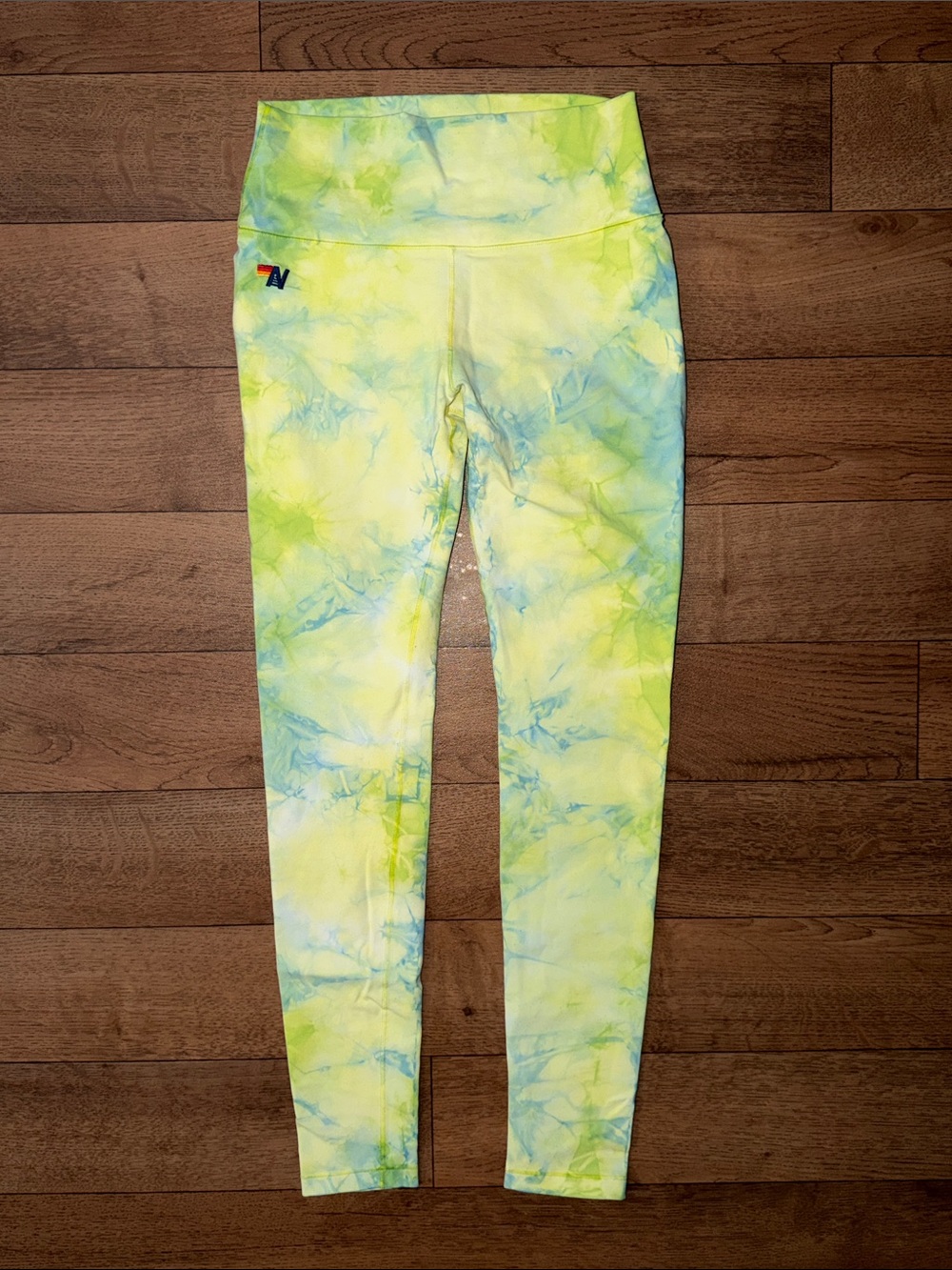 Aviator Nation Size Small Leggings Hand Dyed High Rise Tie Dye Neon Yellow Beach